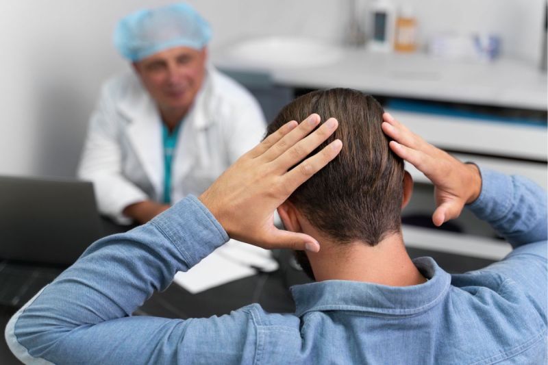paciente preocupado en consulta de tricología 