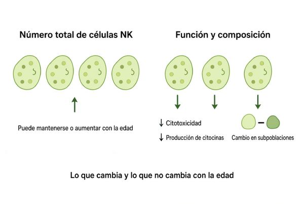 imagen ilustrando células nk y su función a lo largo del envejecimiento